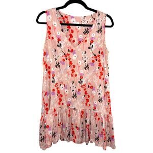 Just Paul Pink‎ Floral Mini Dress Size S Ruffle Hem Sleeveless Cottagecore Boho